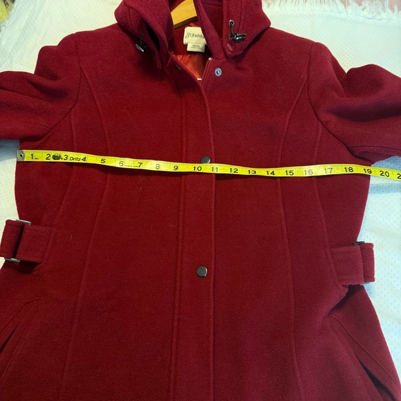 St John’s Bay Dark Red Wool Cashmere Blend Coat w/ Hood Lined Medium READ - Picture 6 of 15
